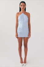 Backless Halter Sequin Lace Up Party Dress