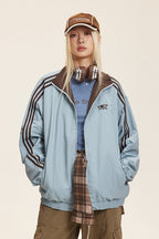 Reversible Stand Collar Colorblock Jacket