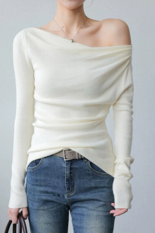 Off Shoulder Fitted Knit Top