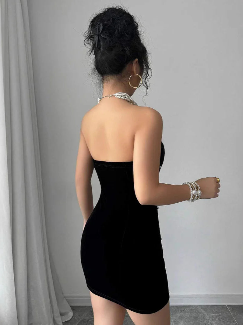 Pearl Velvet Party Evening Dress