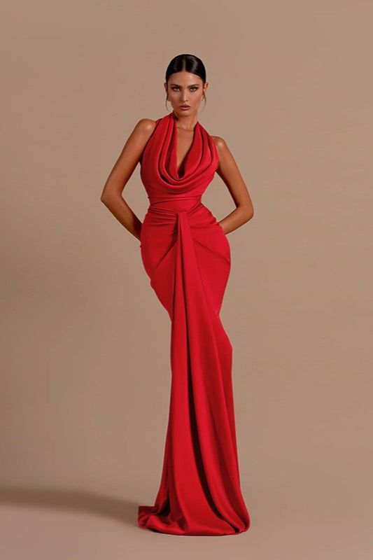 Backless Halter Satin Prom Dress