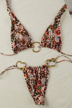 Leopard Floral Metal Bikini Set