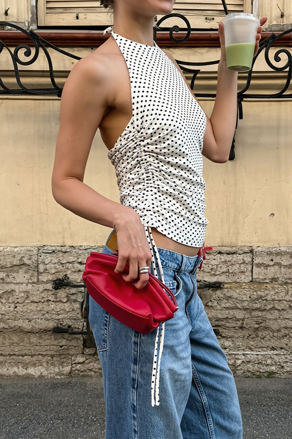 Polka Dot Halter Backless Bodycon Elegant Layering Top