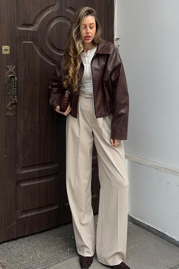 Retro Brown Pu Leather Jacket