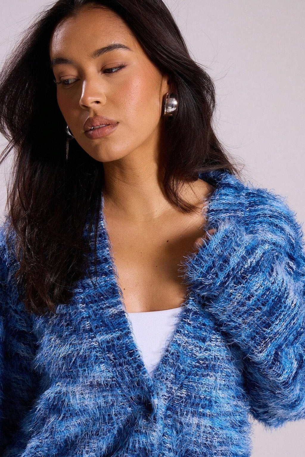 Retro Deep V-Neck Maillard Plush Long-Sleeve Knit Cardigan