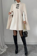 Trendy Color-Blocked Frog Clasp Cape Coat