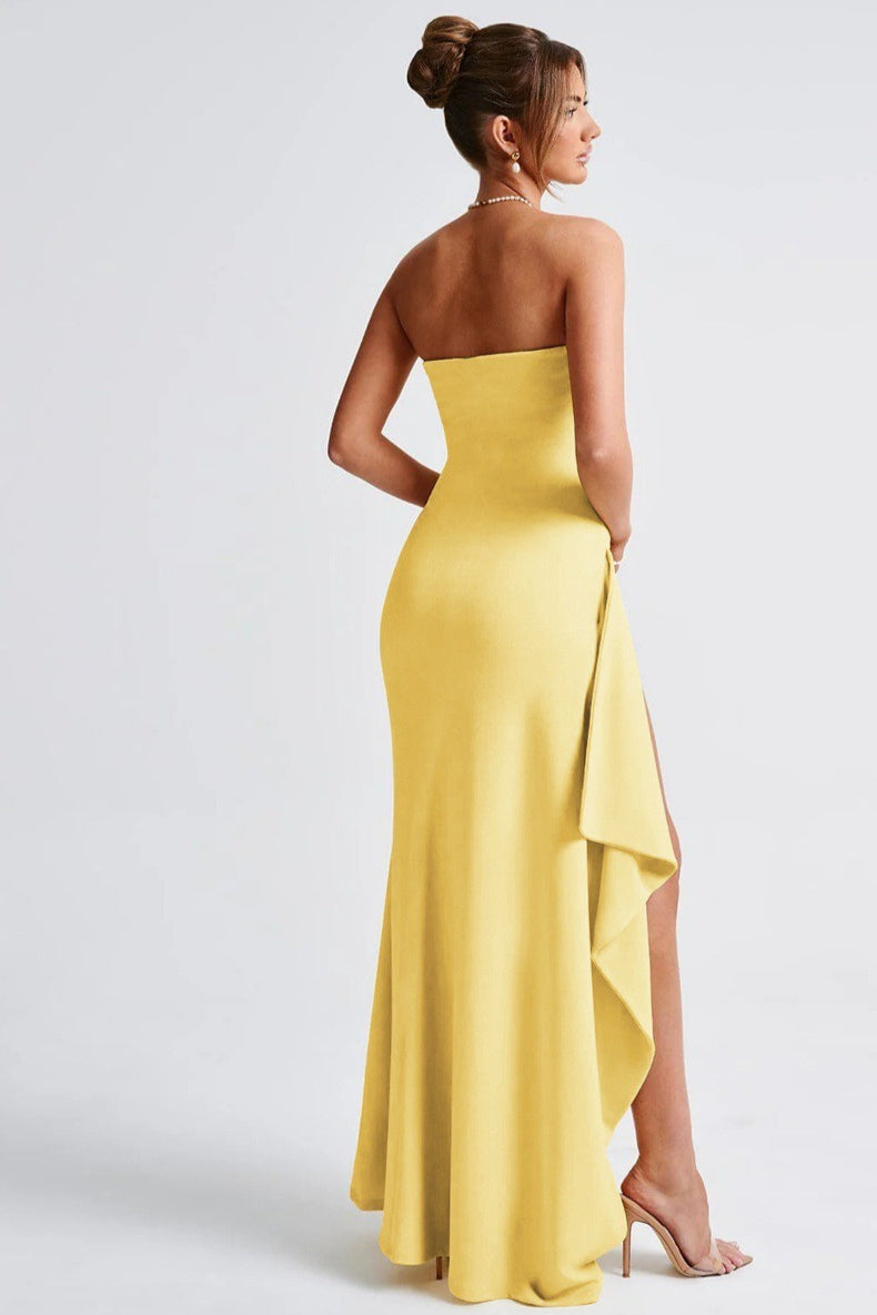 Strapless Slit Evening Party Dress