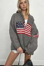 Flag Graphic Knit Zippered Hoodie