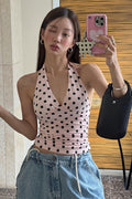 Polka Dot Backless Halter Bodycon Layering Top