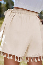 Solid Lace Up Fringe Hem Short Skirt