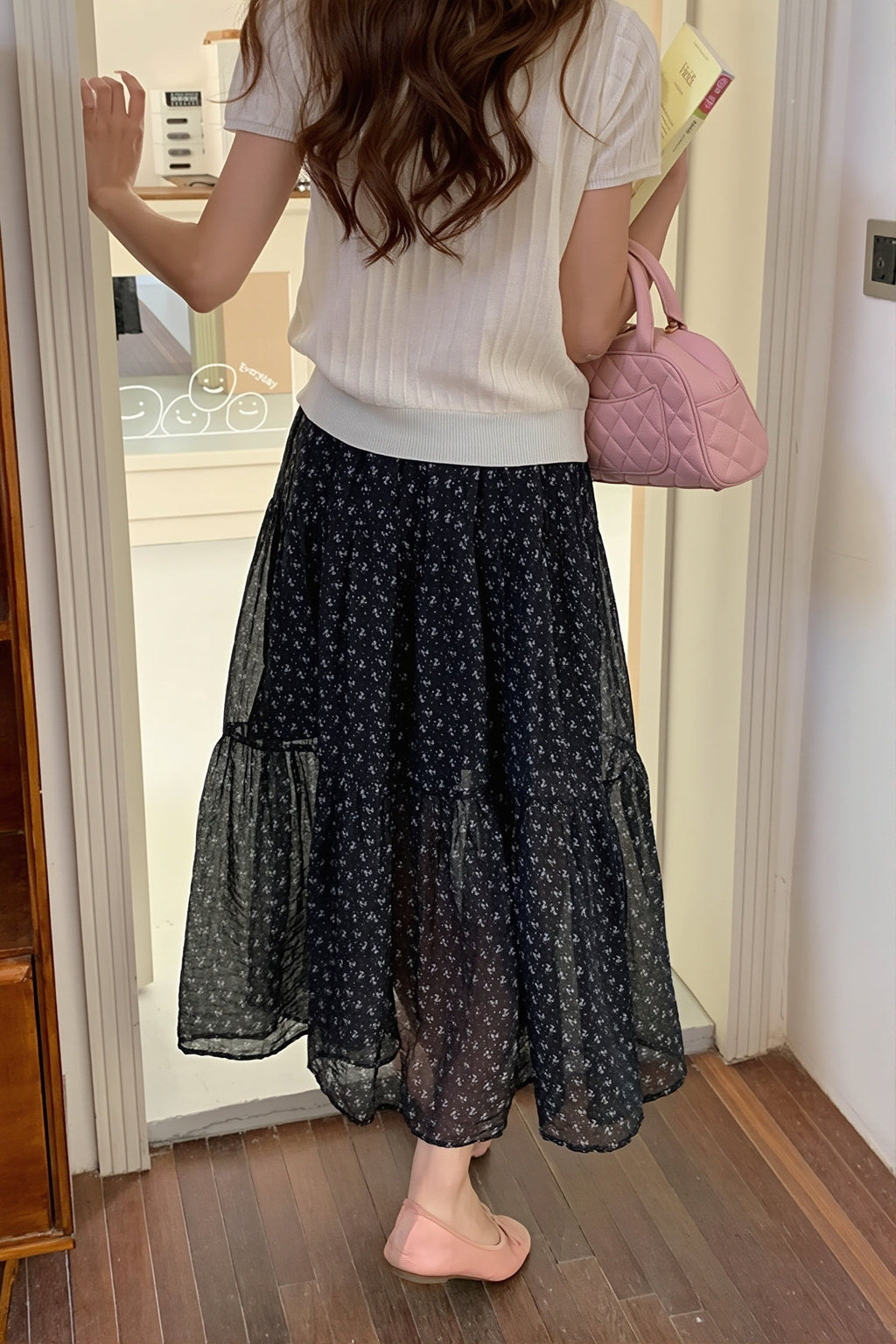Floral Drawstring Waist Flowy Skirt