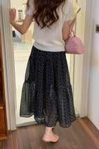 Floral Drawstring Waist Flowy Skirt