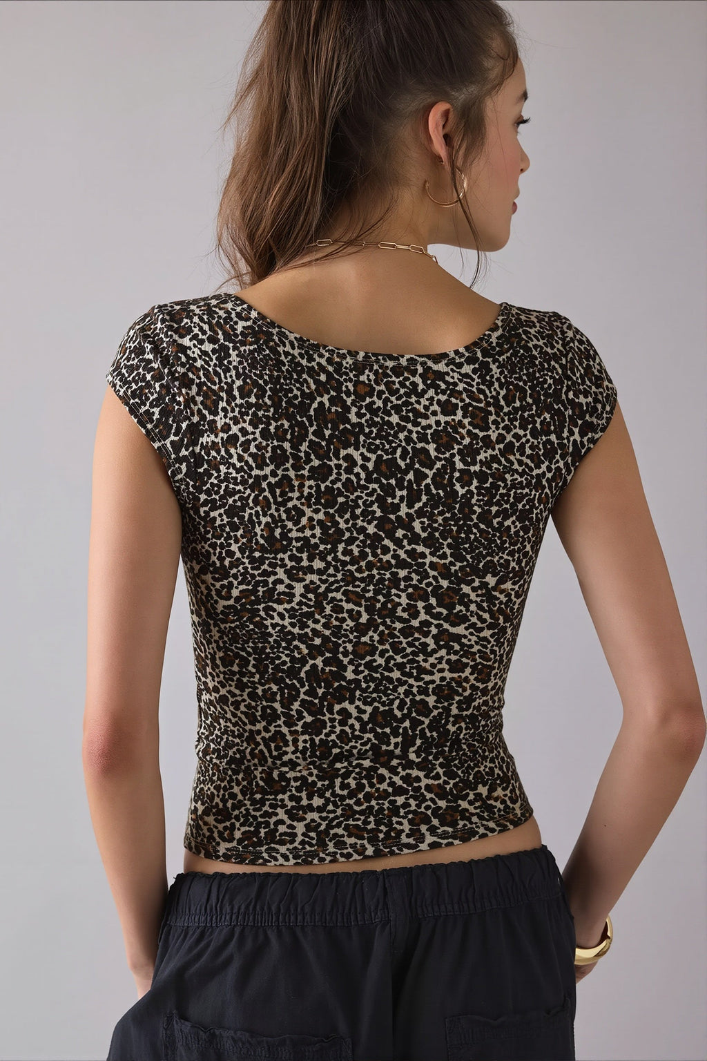 Square Neck Ribbed Printed T-Shirt
