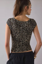 Square Neck Ribbed Printed T-Shirt