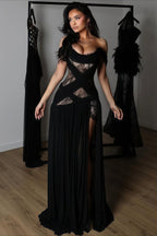 Lace Patchwork Cutout Sheer Slit Maxi Dress