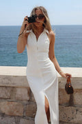 Sleeveless V-Neck Split Midi Dress