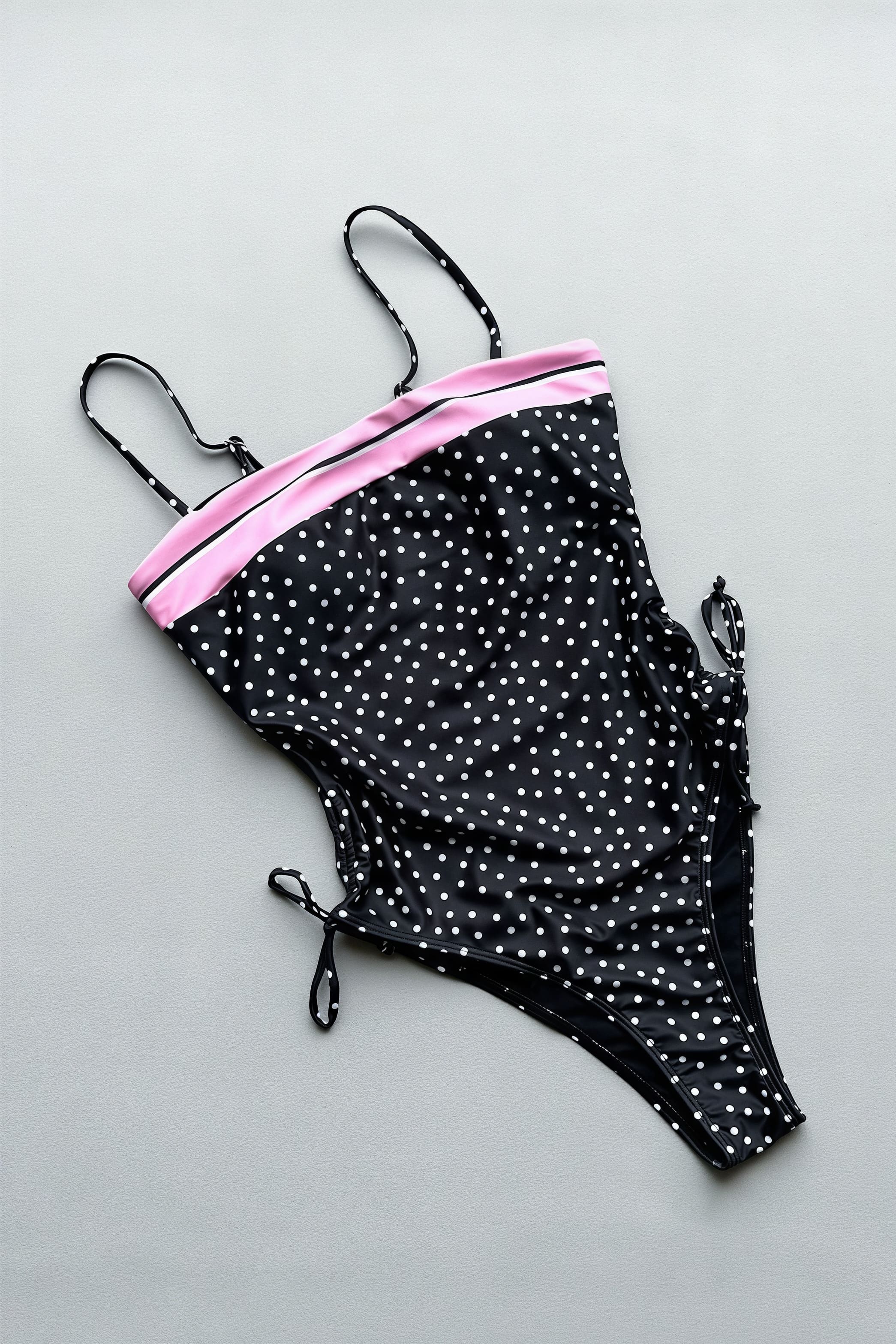 Dot Print Lace Trim Cut Out One Piece Swimwear