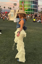 Ruffle Trim Tie Side Bootcut Pants