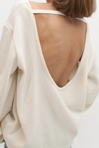 Cotton Pullover Open-Back Loose Knit Top