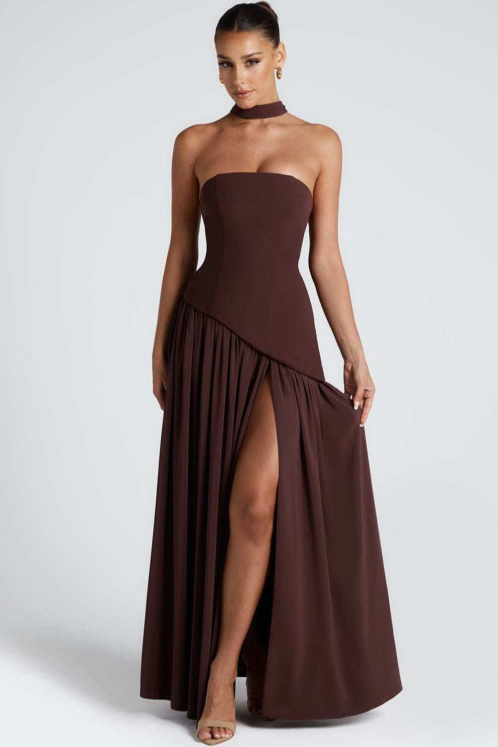 Color Block Flowy Tie Bustier Formal Dress