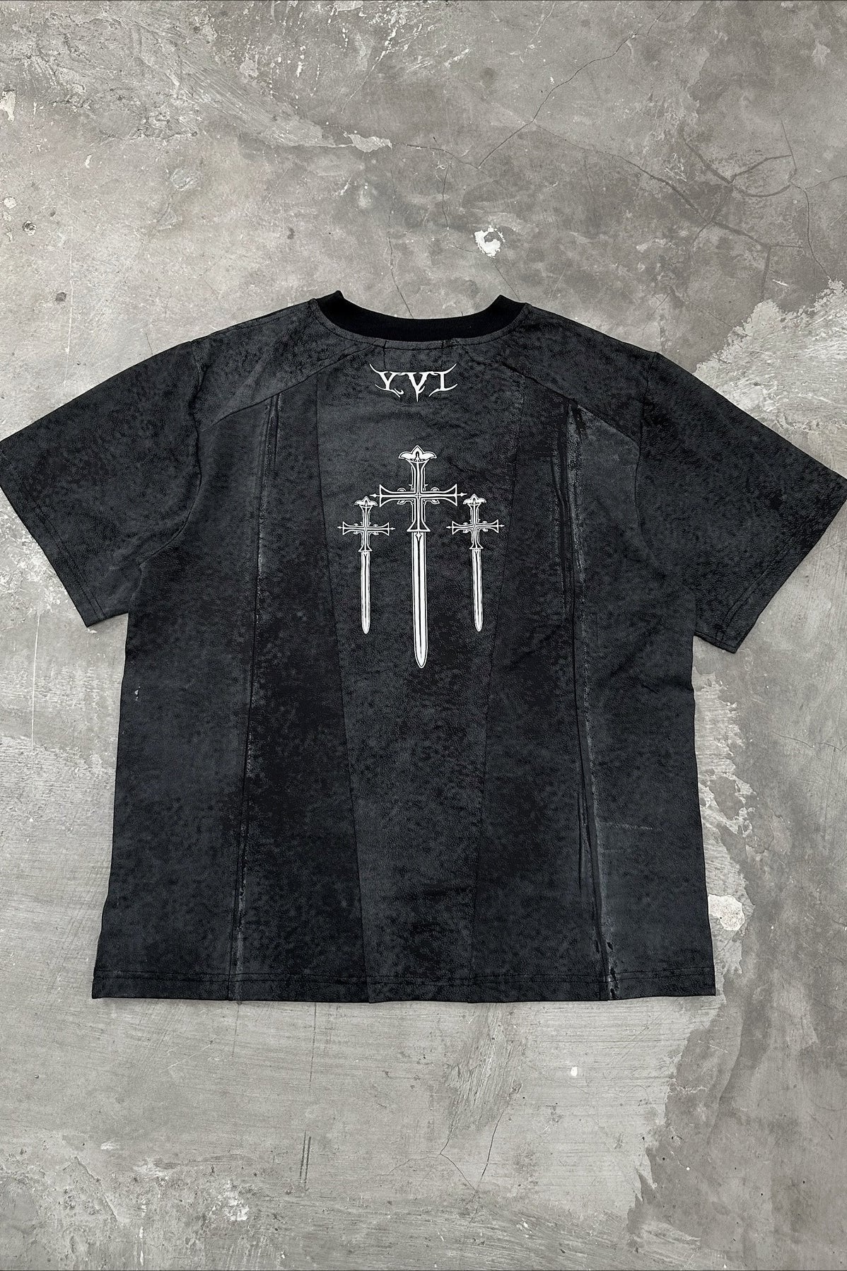 Dark Trend Black White Print Short Sleeve T-Shirt