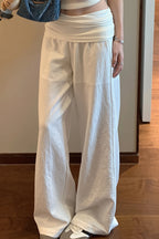 Solid Simple Fold Waist Casual Pants