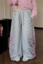 Retro Leopard Letter Embroidered Loose Pants