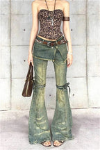 Blue Baggy High Waist Cargo Jeans