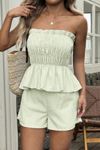 Casual Minimalist Stripe Tube Ruffle Shorts Two Piece Set