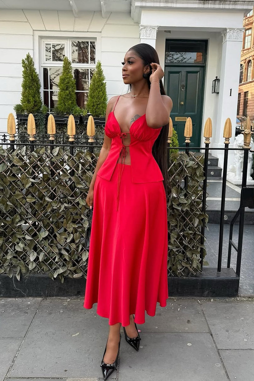 Tie Cami High Waist Skirt Set
