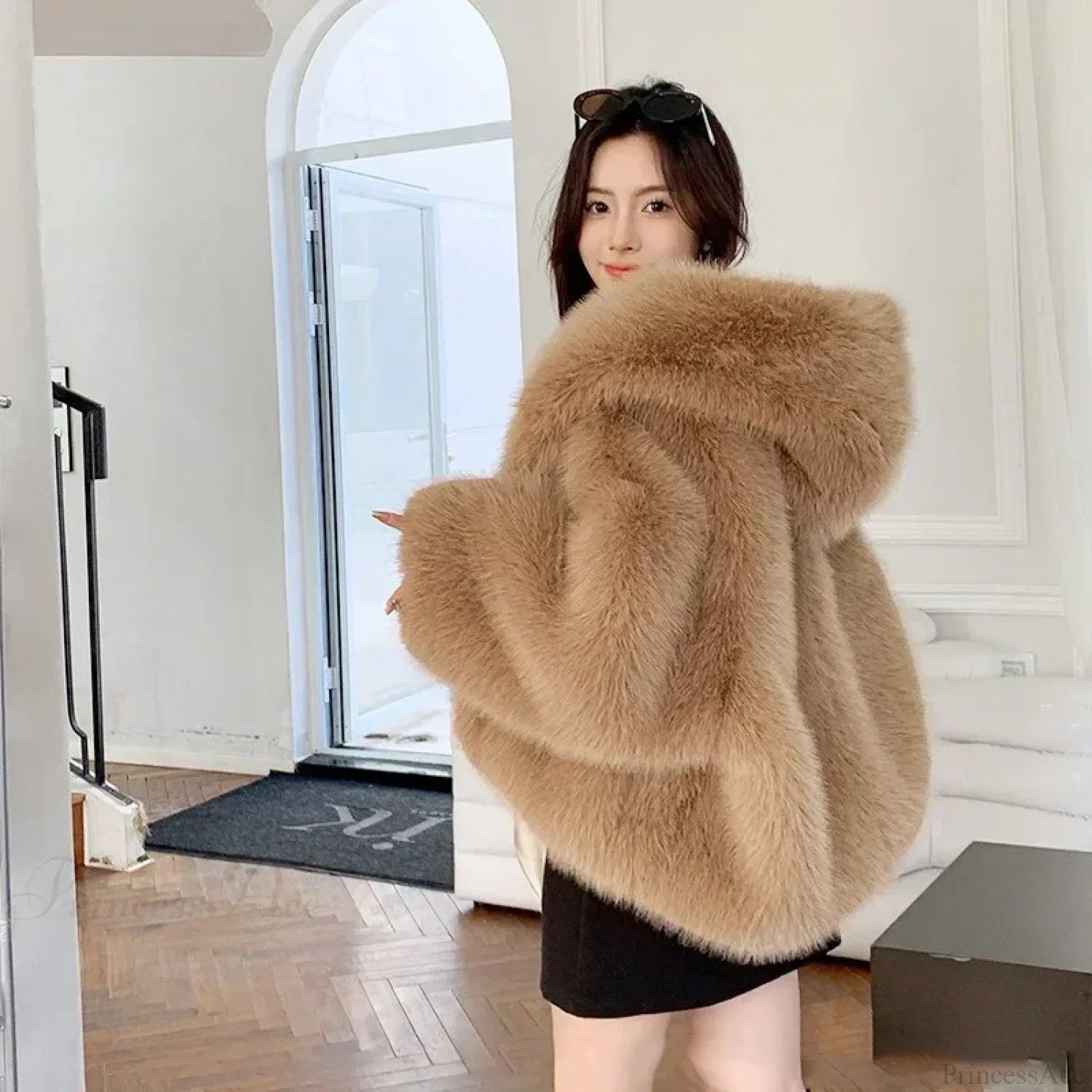 Eco-Friendly Imitation Fox Hooded Coat
