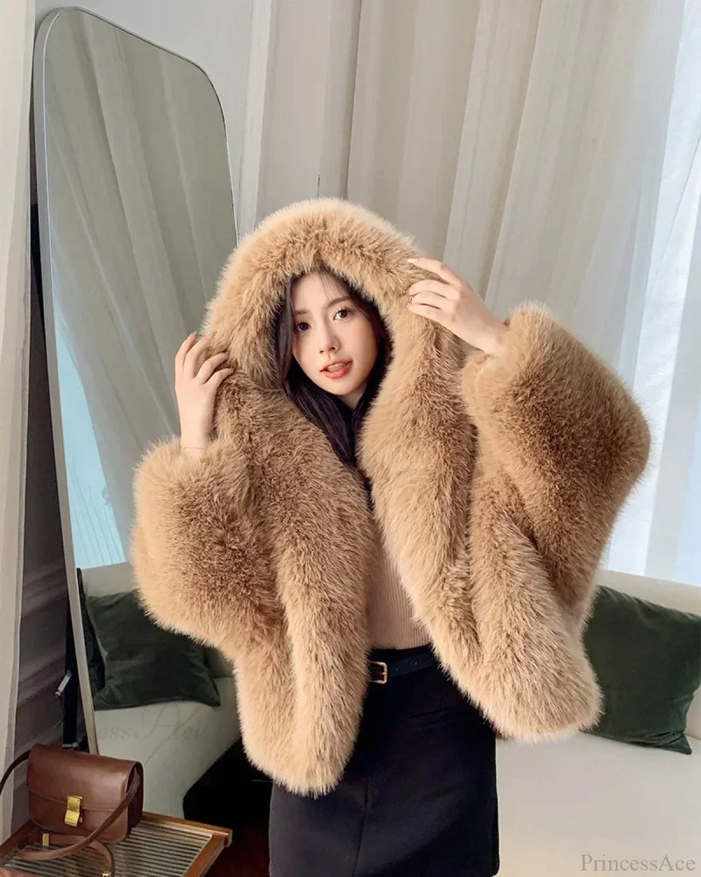 Eco-Friendly Imitation Fox Hooded Coat