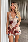 Sheer Halter Neck Crop Top High Rise Skirt Sets