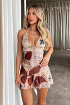 Sheer Halter Neck Crop Top High Rise Skirt Sets