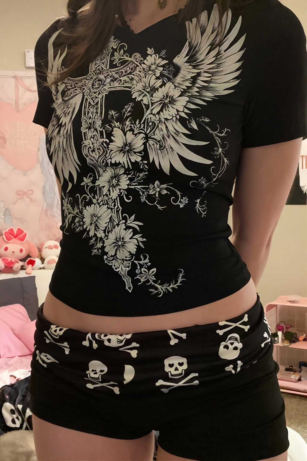 Gothic Skull Low Rise Bodycon Denim Shorts