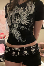 Gothic Skull Low Rise Bodycon Denim Shorts