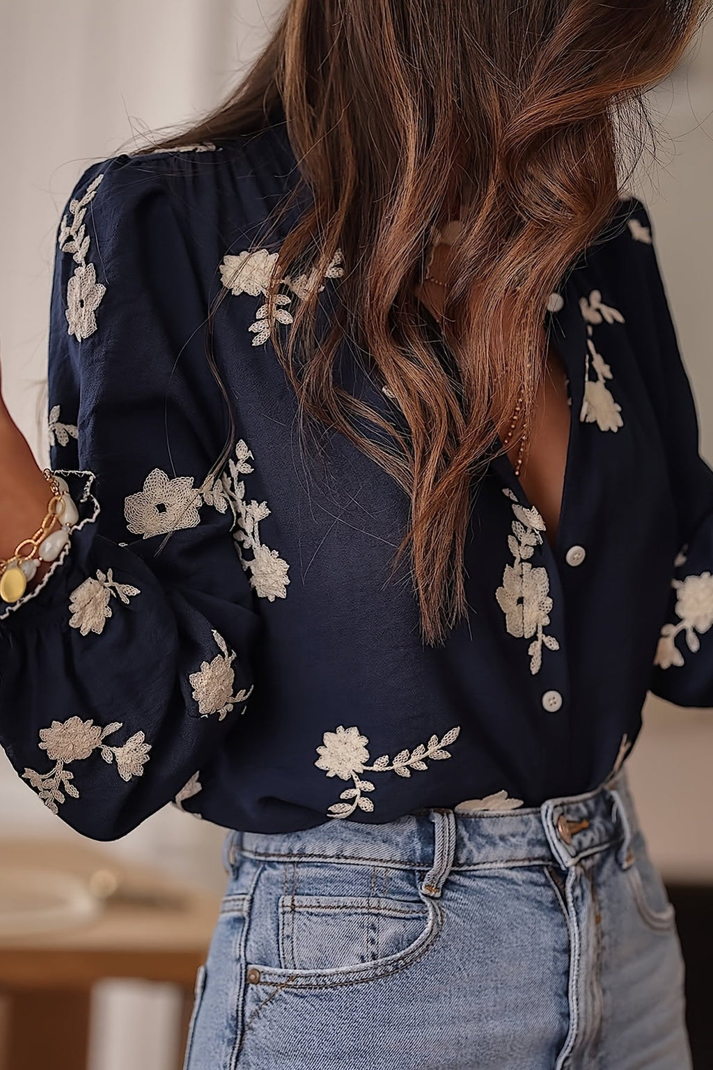 Long Sleeve Printed Lantern Blouse