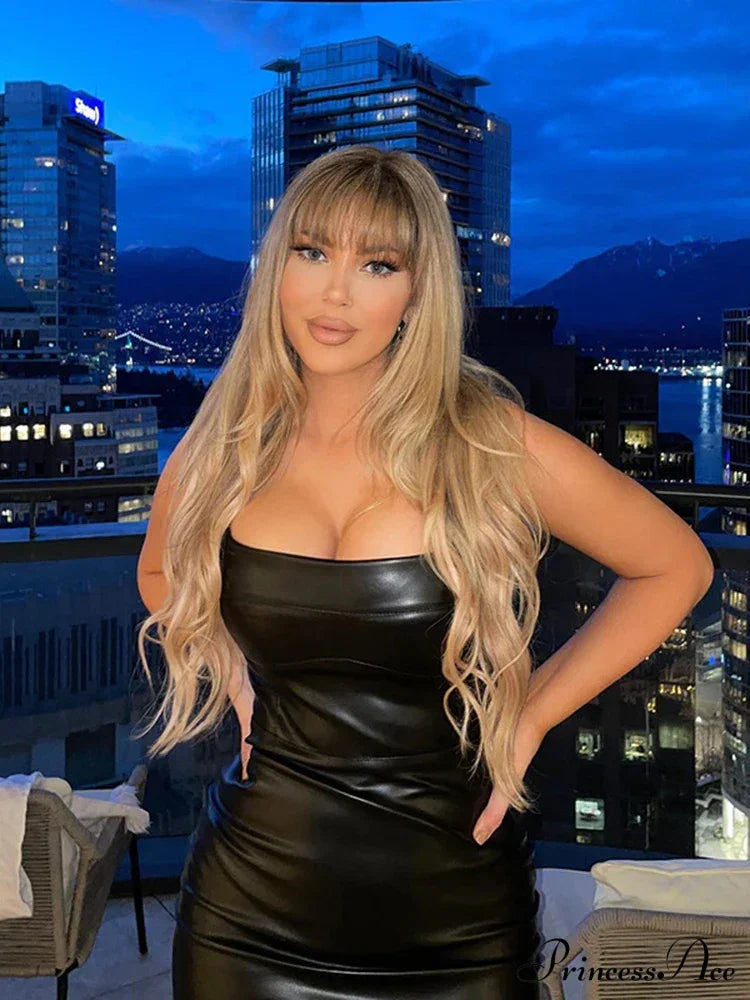 Edgy Faux Pu Leather Sleeveless Backless Slit Summer Midi Dress