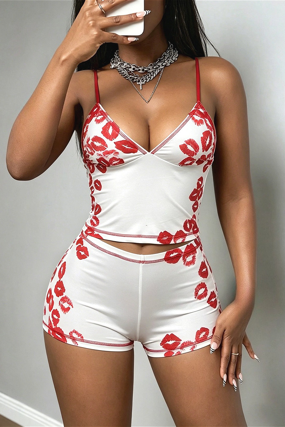 Lip Print Cami Two Piece Set