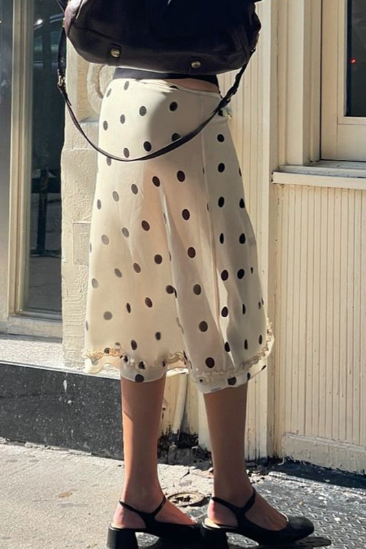 High Waist Polka Dot A-Line Midi Skirt