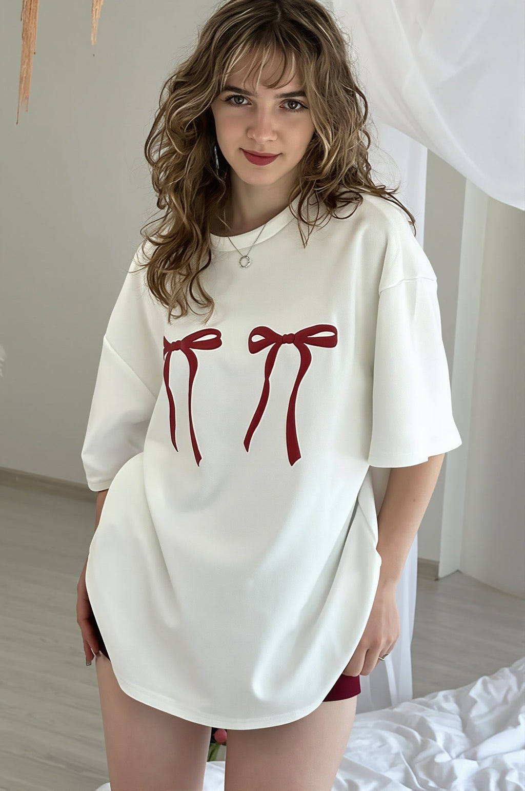 Loose Bow Print T‑Shirt