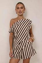 Off Shoulder Print Casual Two Piece Set