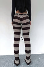 Striped Color Block Knit Skinny Pants