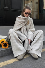 Relaxed Fit V Neck Ribbed Sweater With Pants Two Piece Set