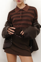 Vintage Striped Knit Polo Sweater
