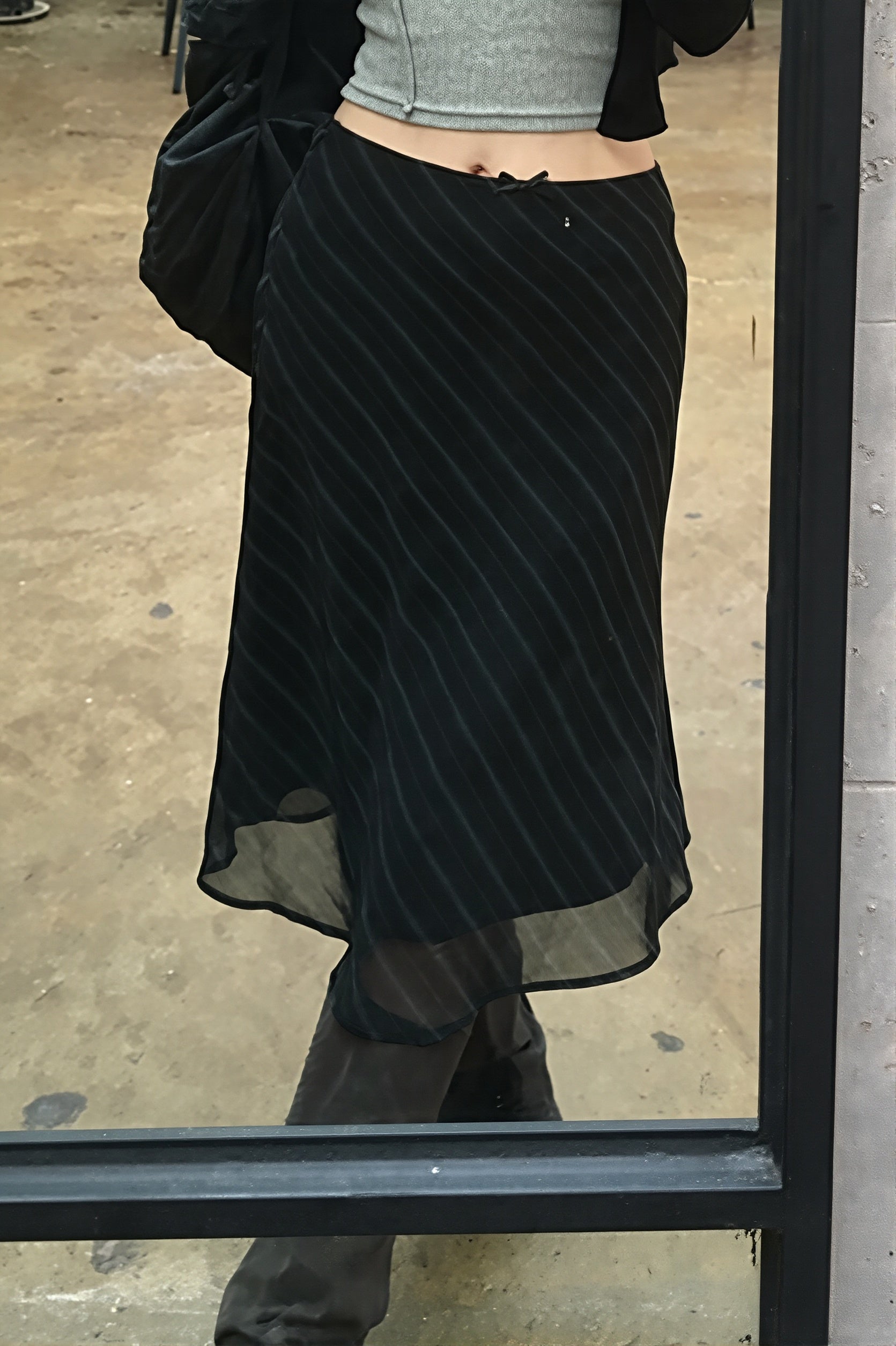 Casual Striped Double Mesh Skirt