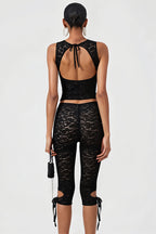 Cutout Lace Tie Two Piece Set