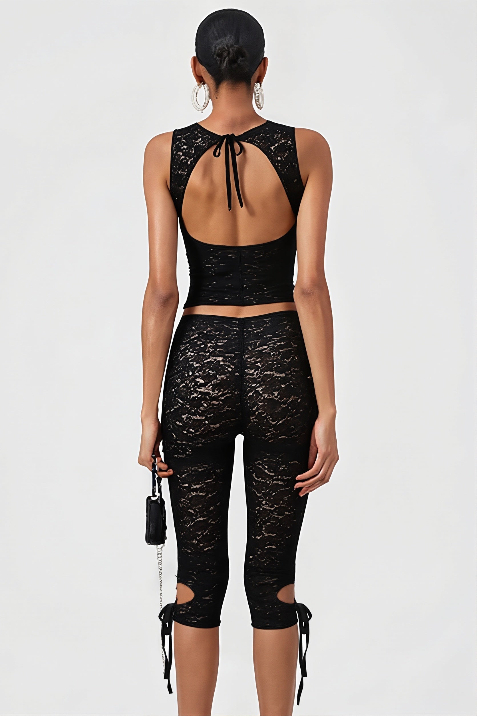 Cutout Lace Tie Two Piece Set