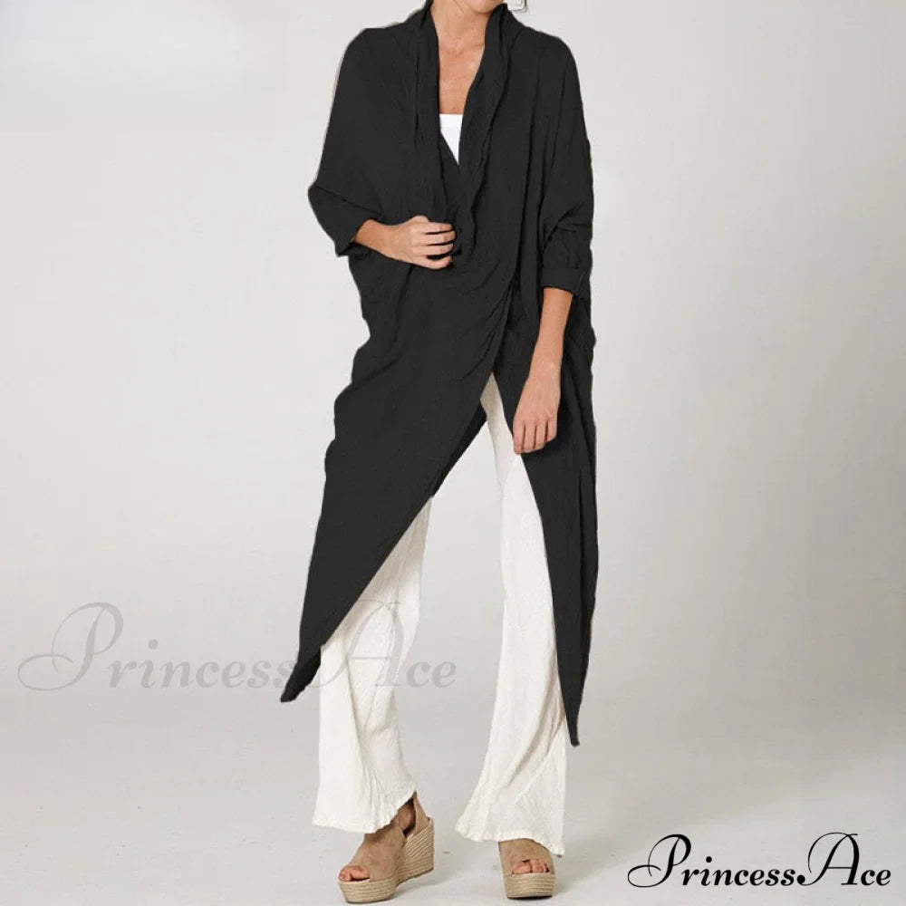 Solid Asymmetrical Cowl Neck Blouse