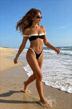 Black White Color Block Bikini Push Up Sets